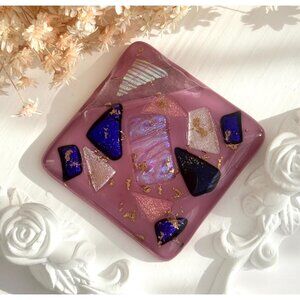 Pink Retro 80's Style Fused Art Glass Geometric XL Vintage Pendant | Charm